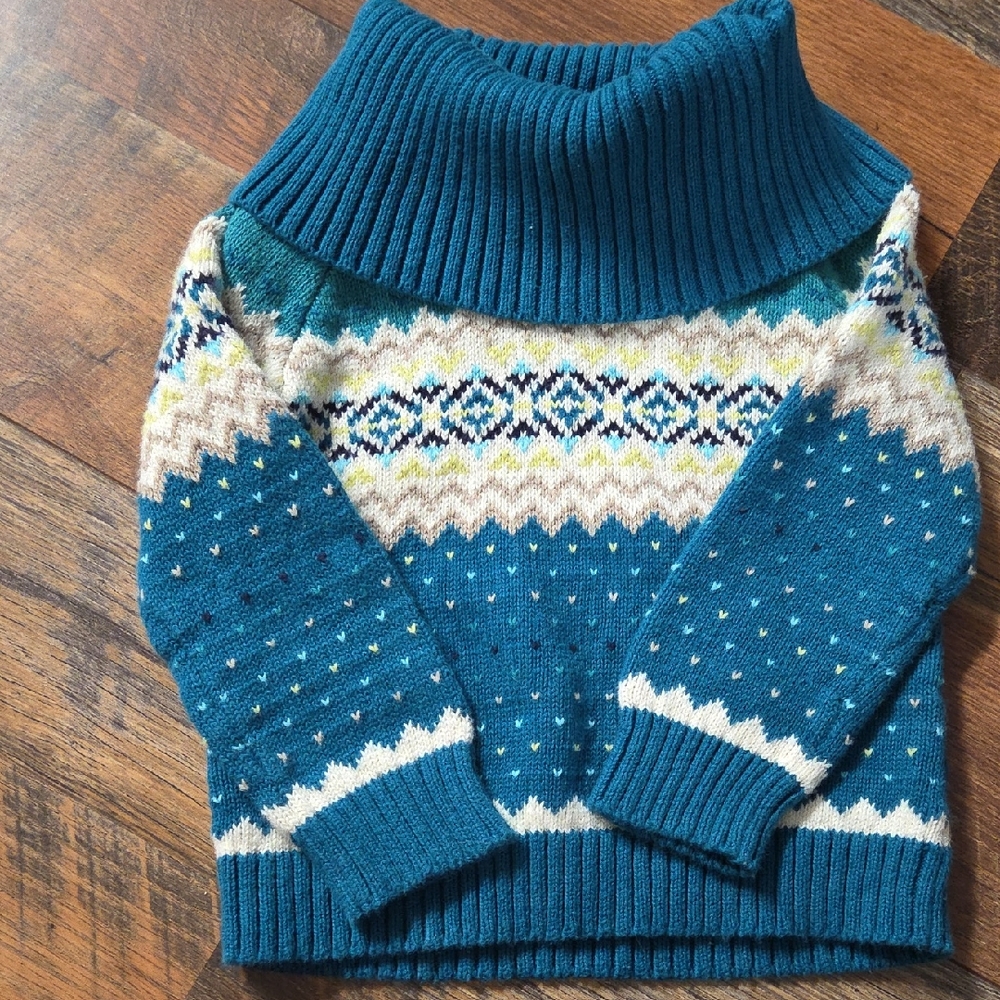 Teal Knit Sweater with Patterned Design